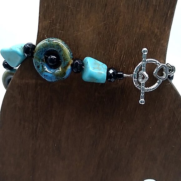 Turquoise Stone Bohemian Bracelet Ceramic Donut Resin Beaded Bracelet - Picture 10 of 16